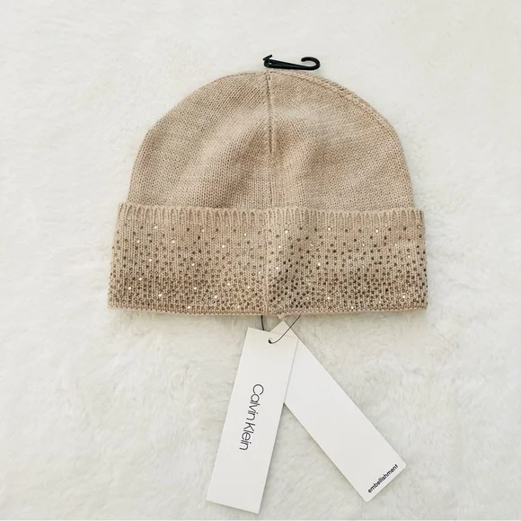 Calvin Klein Tan Knit Beanie - Picture 2 of 5